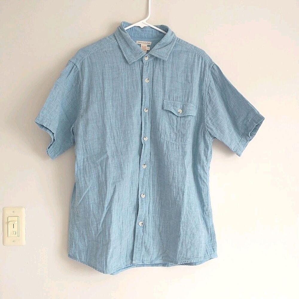 Carbon 2 Cobalt Button Up Shirt Mens L Blue 100% Cotton Crinkle Gauzy Pocket